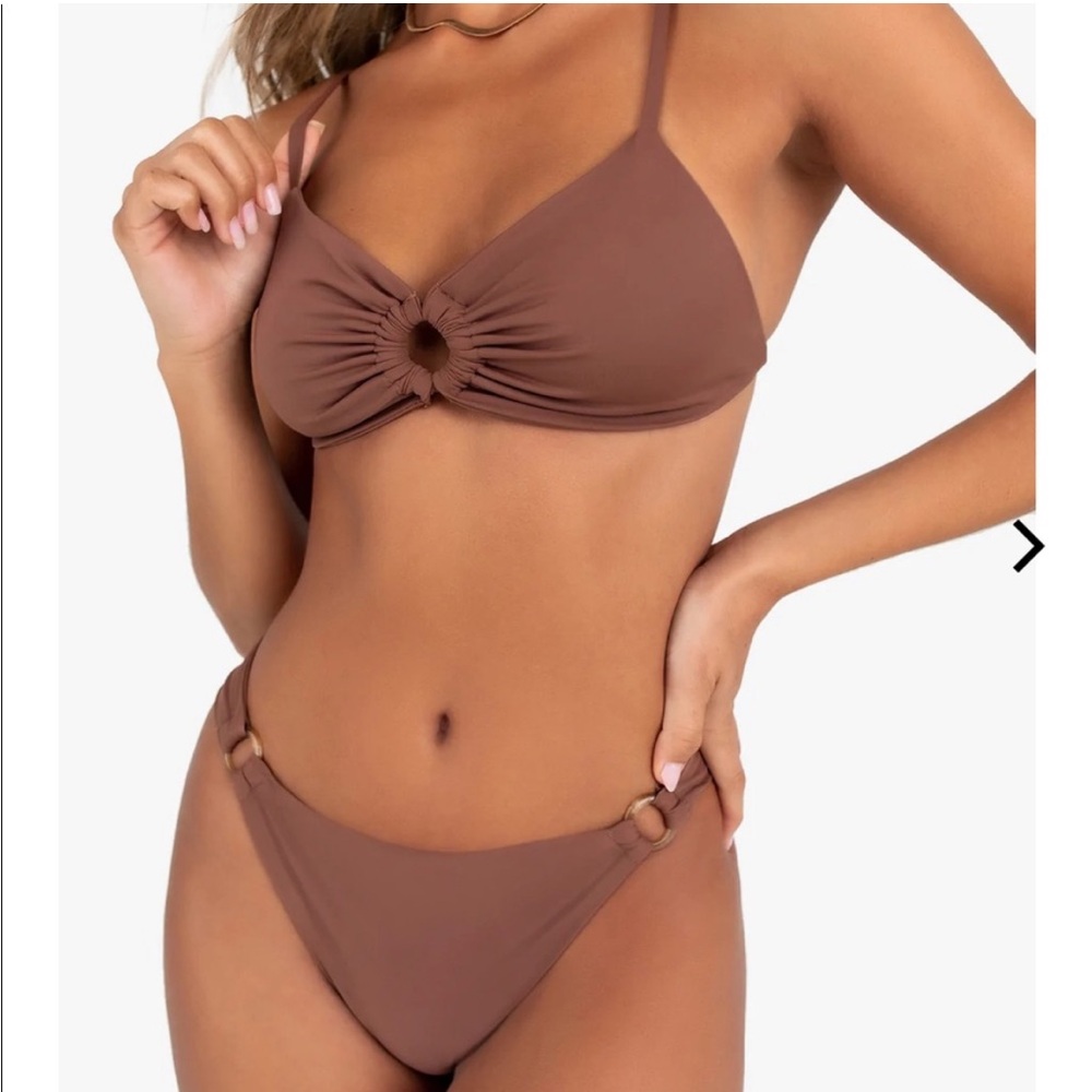 Kittenish Brown Ring-Detail Bikini Set